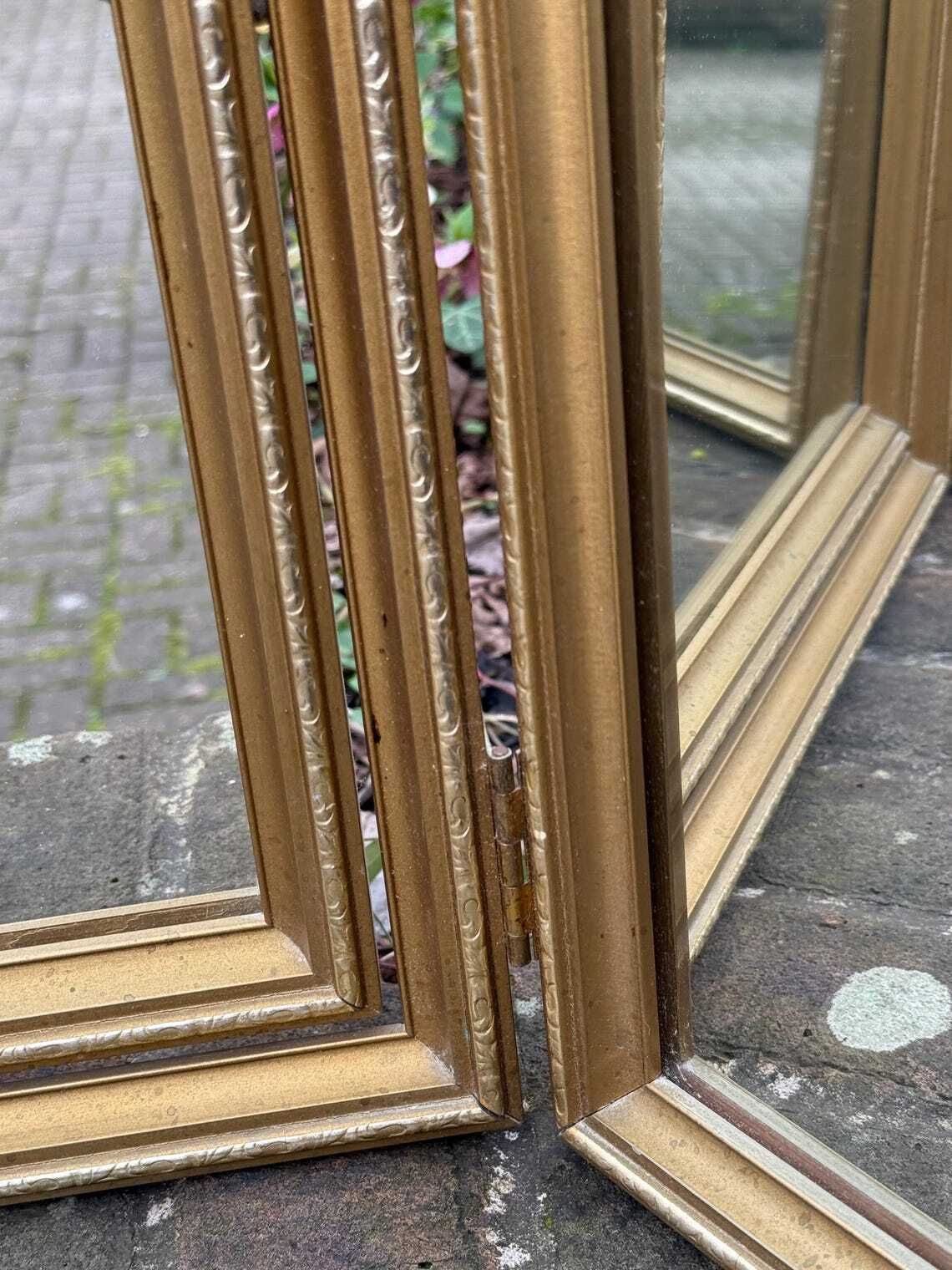 photo vinterior Quality Original Vintage 1970s Gold Triple Dressing Table Mirror Ornate Folding Vanity Mirror