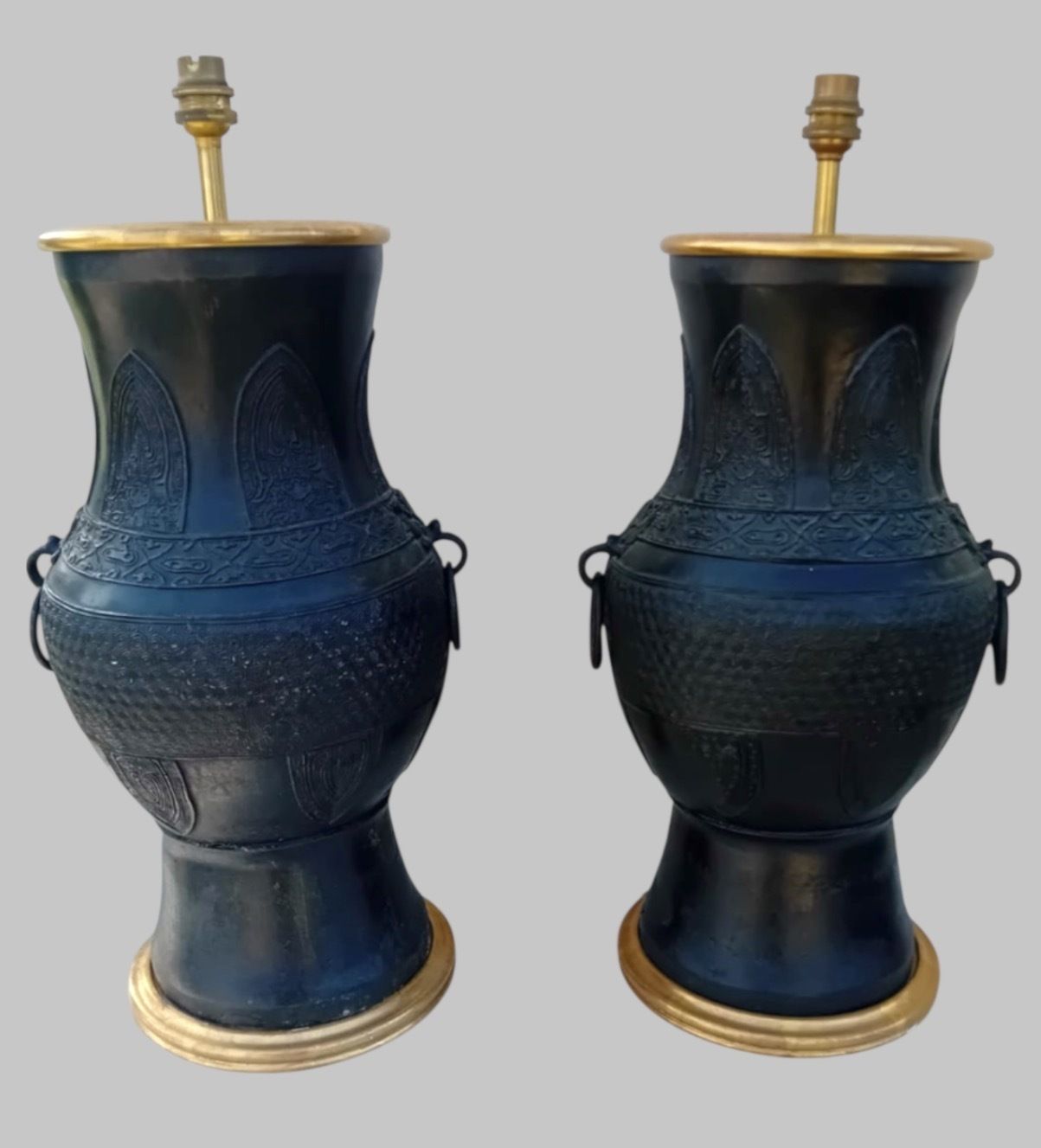 Pair Of Large Cast Brass Chinoiserie Revival Table Lamps photo for sale