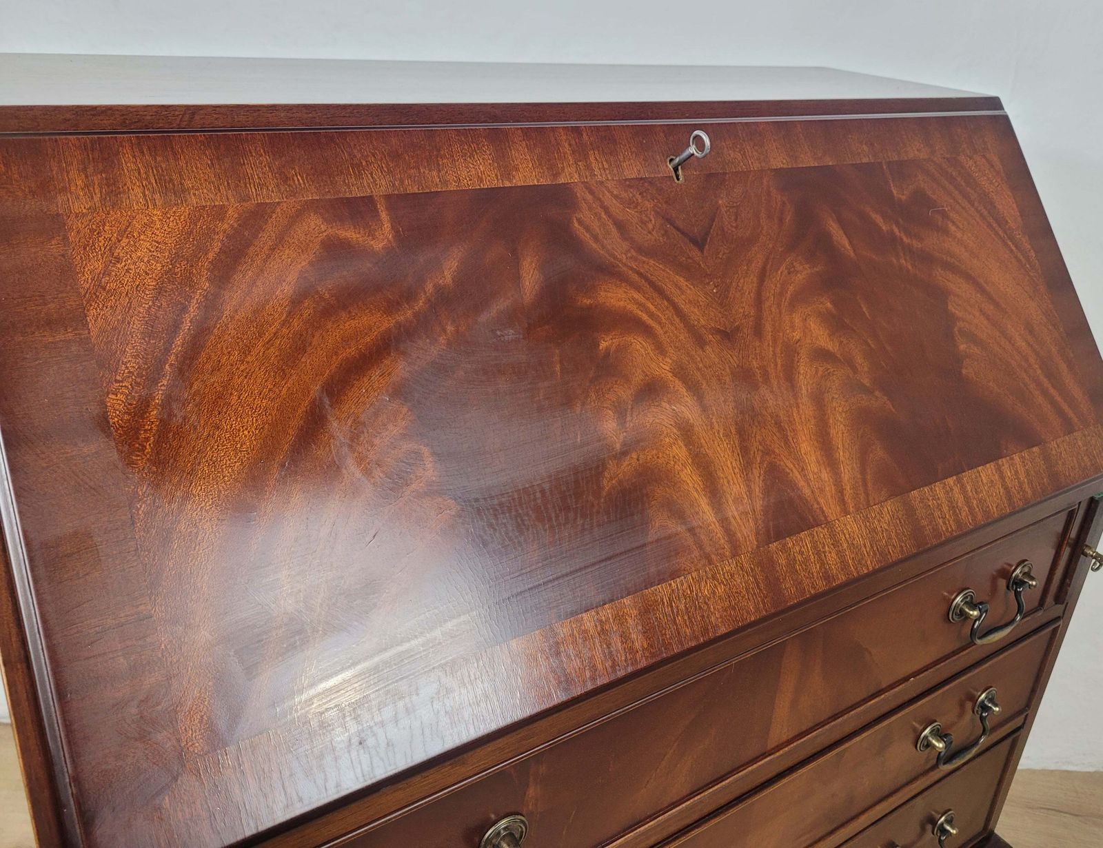 photo for sale Vintage Writing Desk Bureau Key Lockable Drawers Leather 1950