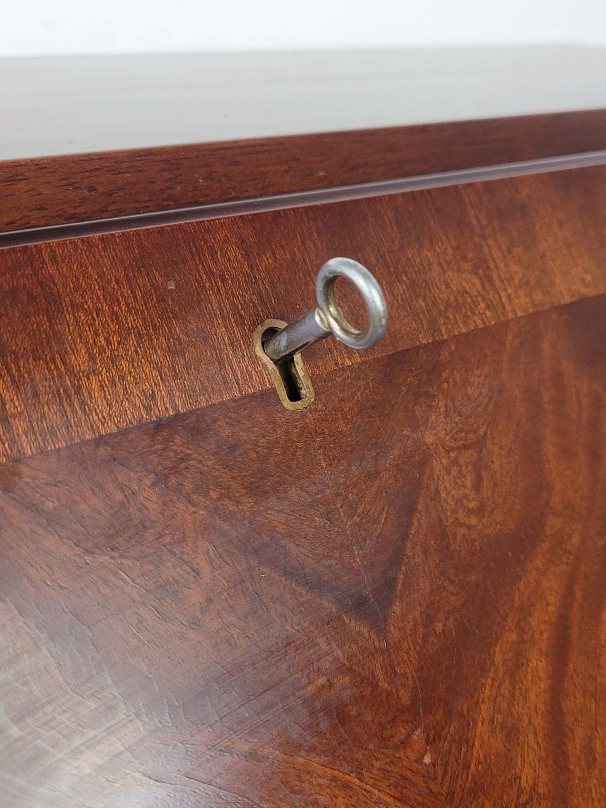 Furniture Vintage Writing Desk Bureau Key Lockable Drawers Leather 1950 photo