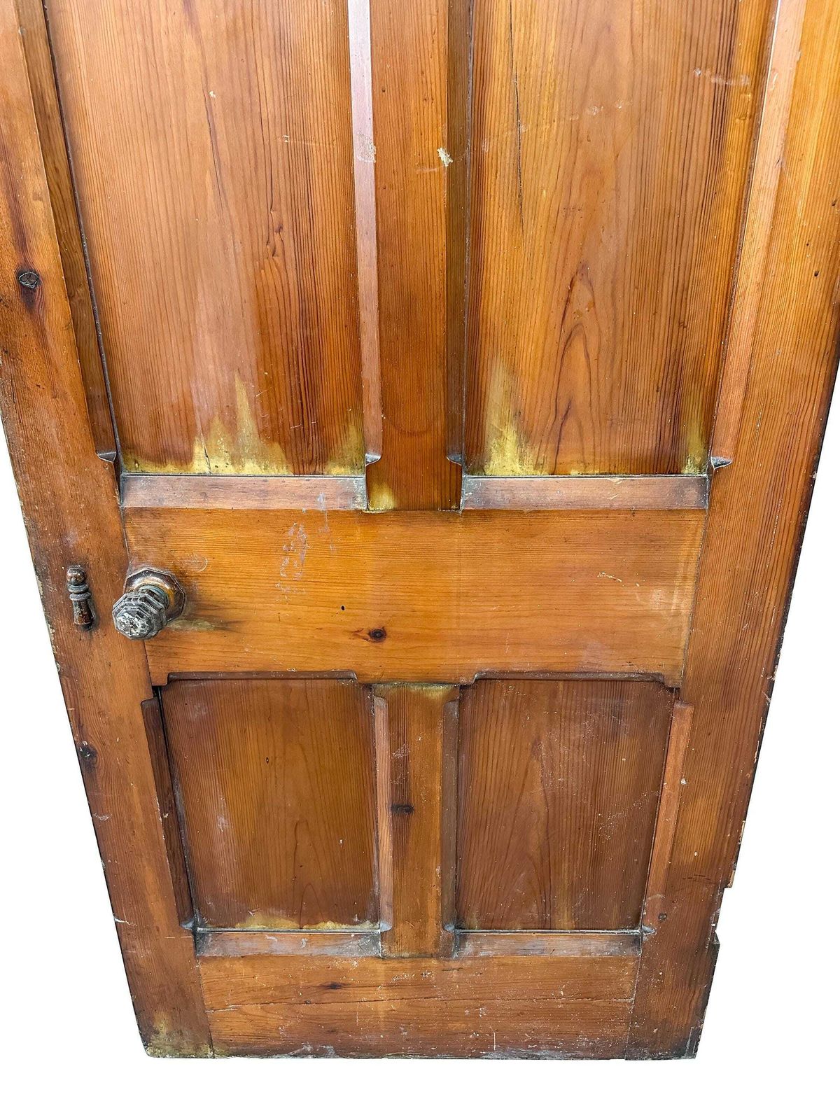 photo furniture Victorian 6 Panel Pitch Pine Door With Arch & Original Carved Handles   Gothic Revival 19th Century