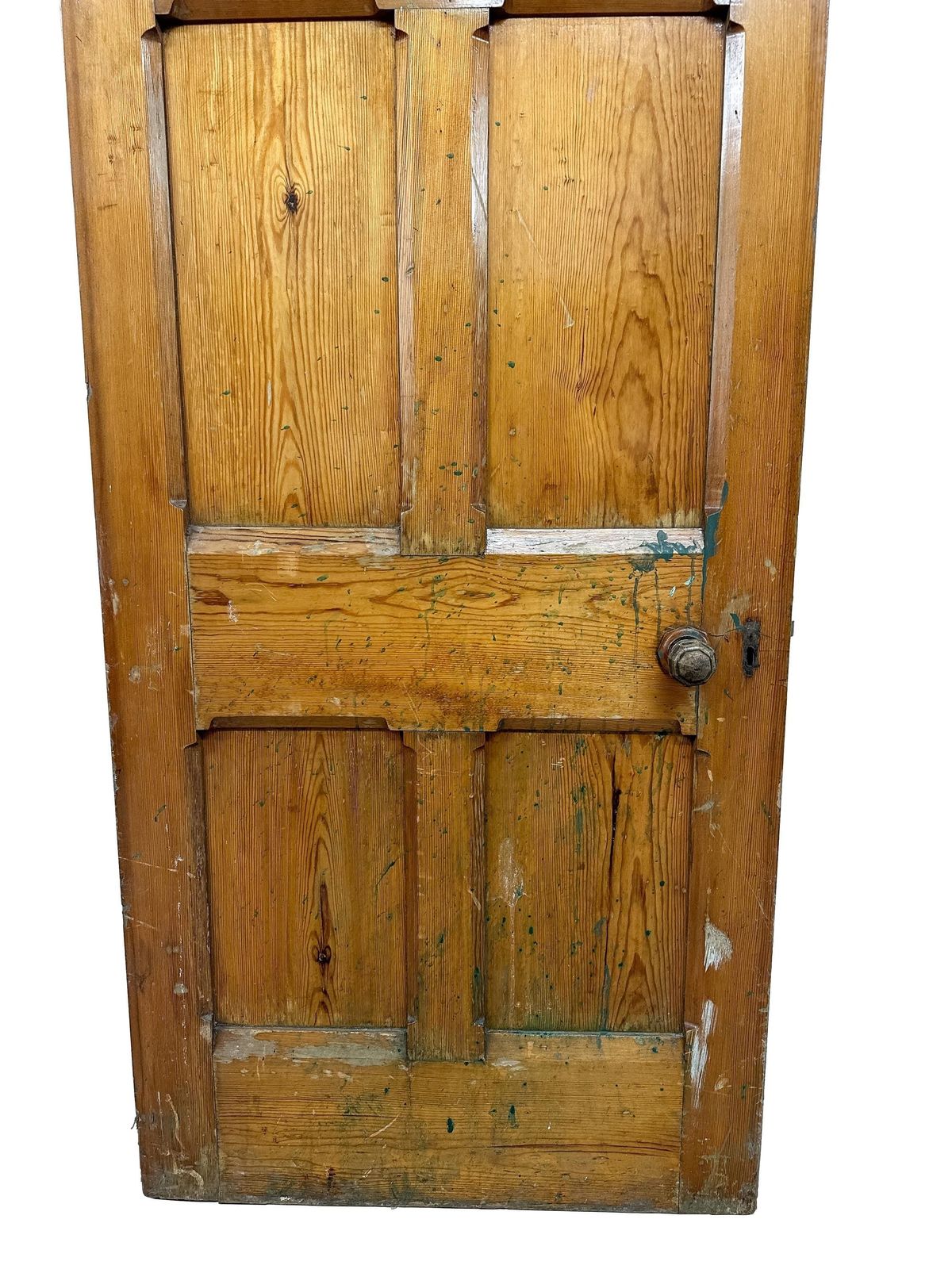 Victorian 6 Panel Pitch Pine Door W/ Arch & Carved Handles Gothic Revival 19th Century photo Home Fixtures