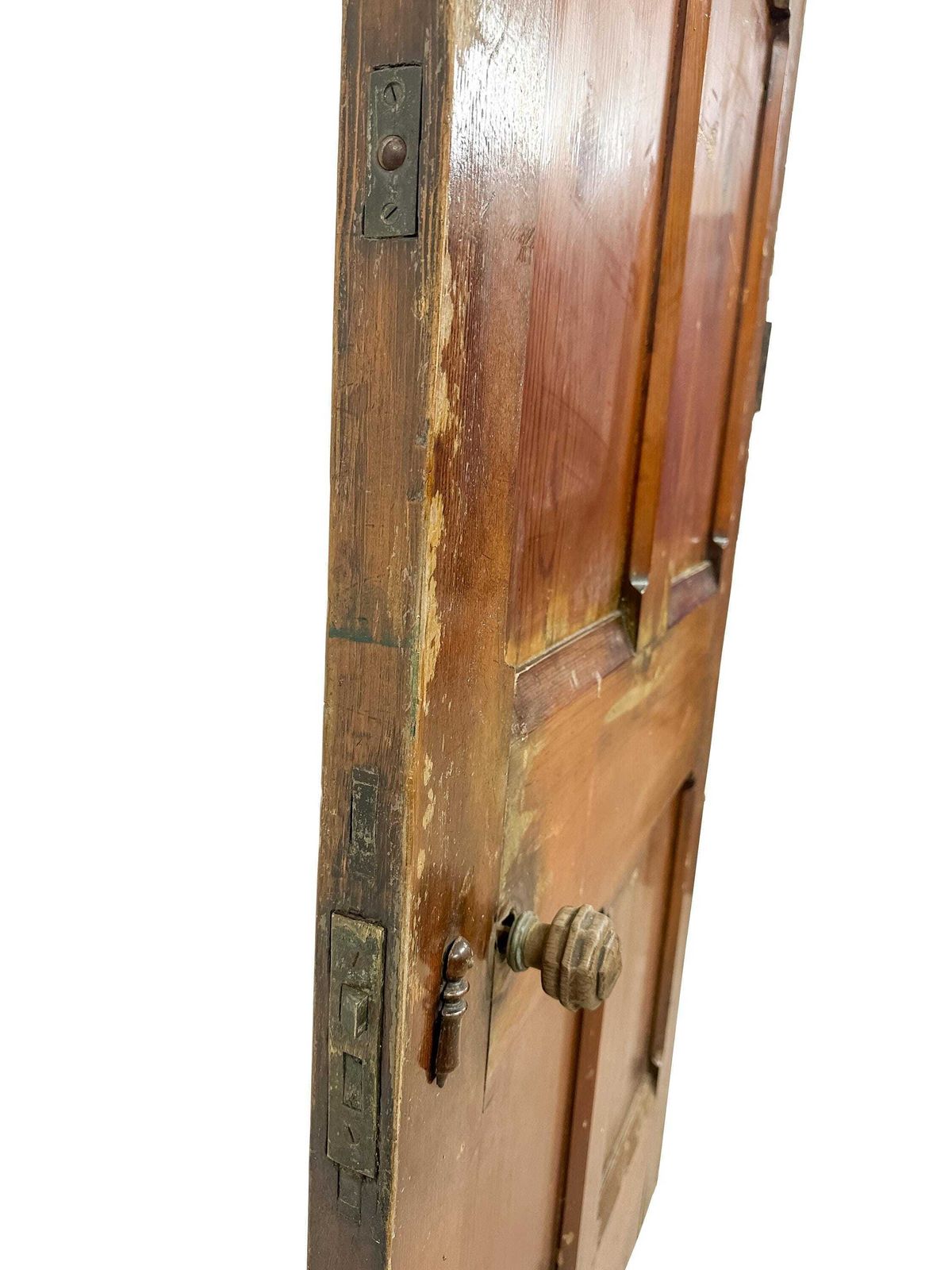 Victorian 6 Panel Pitch Pine Door W/ Arch & Carved Handles Gothic Revival 19th Century photo vintage