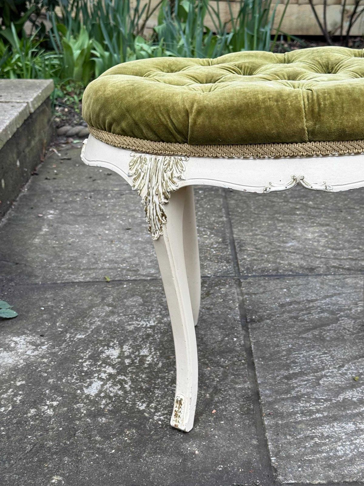 Gloriously Sumptuous Vintage French Style Tufted Velvet Stool Shabby Chic Footstool photo Furniture