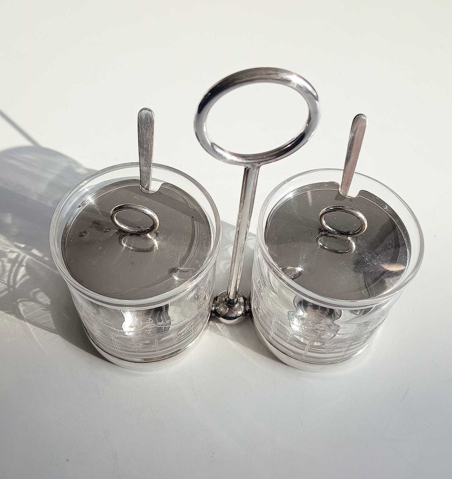 Vintage Hukin & Heath Silver Plate Double Jar Handled Serving Cruet: Stuart Crystal, C 1900 photo buy