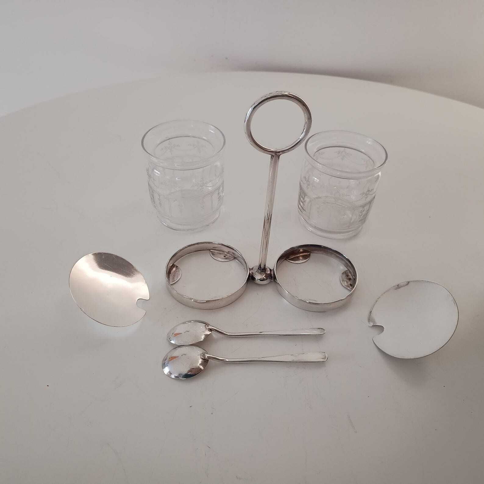 photo for sale Vintage Hukin & Heath Silver Plate Double Jar Handled Serving Cruet: Stuart Crystal, C 1900