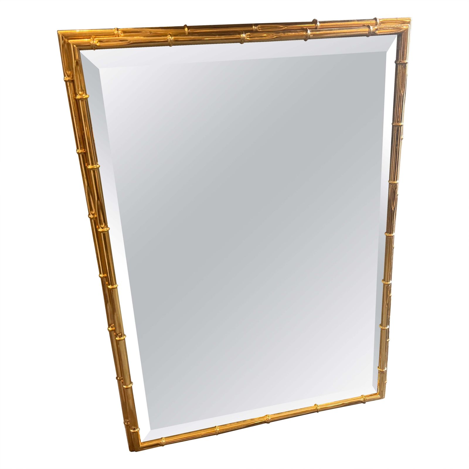 1970s Hollywood Regency Bamboo Shaped Brass Italian Wall Mirror