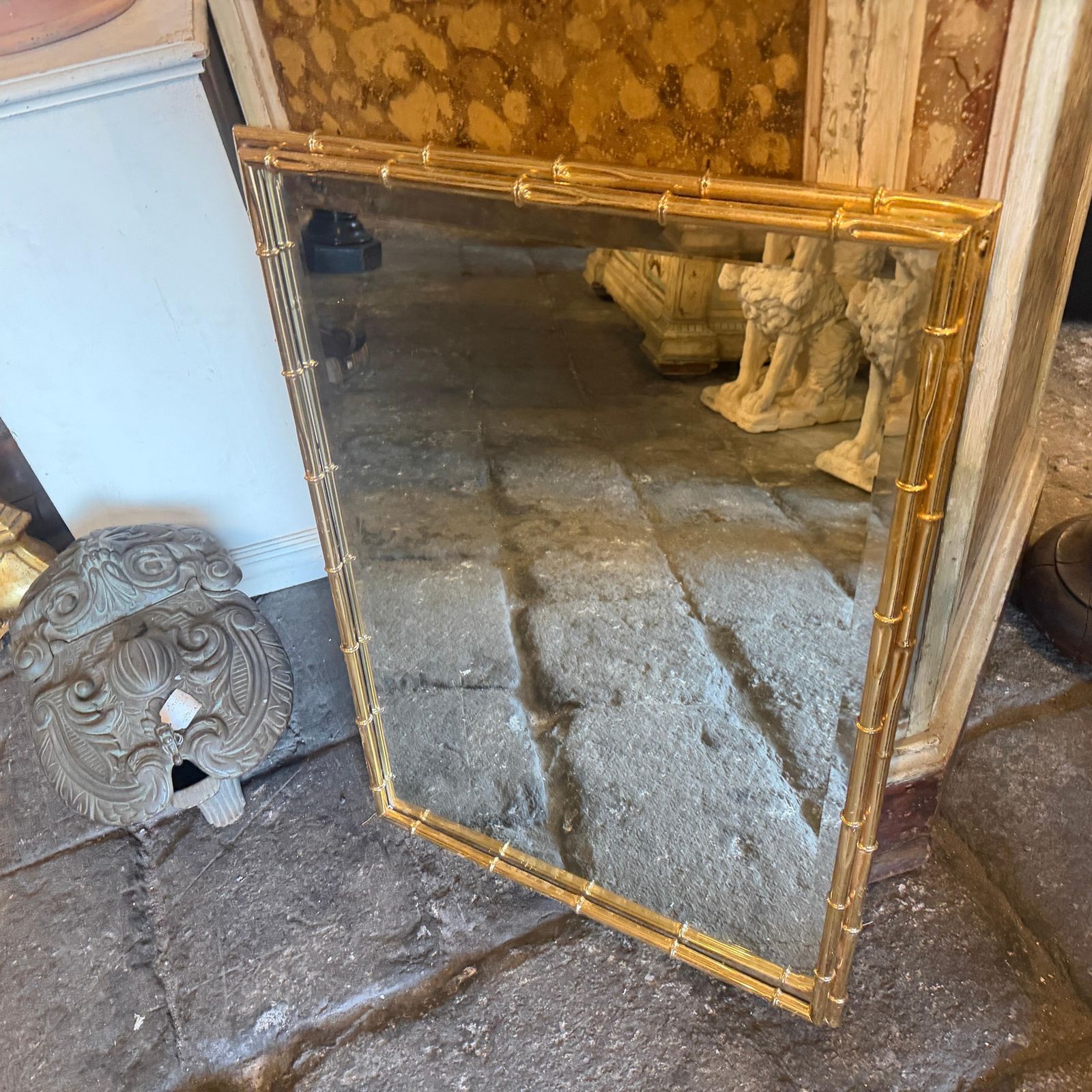 photo furniture 1970s Hollywood Regency Bamboo Shaped Brass Italian Wall Mirror