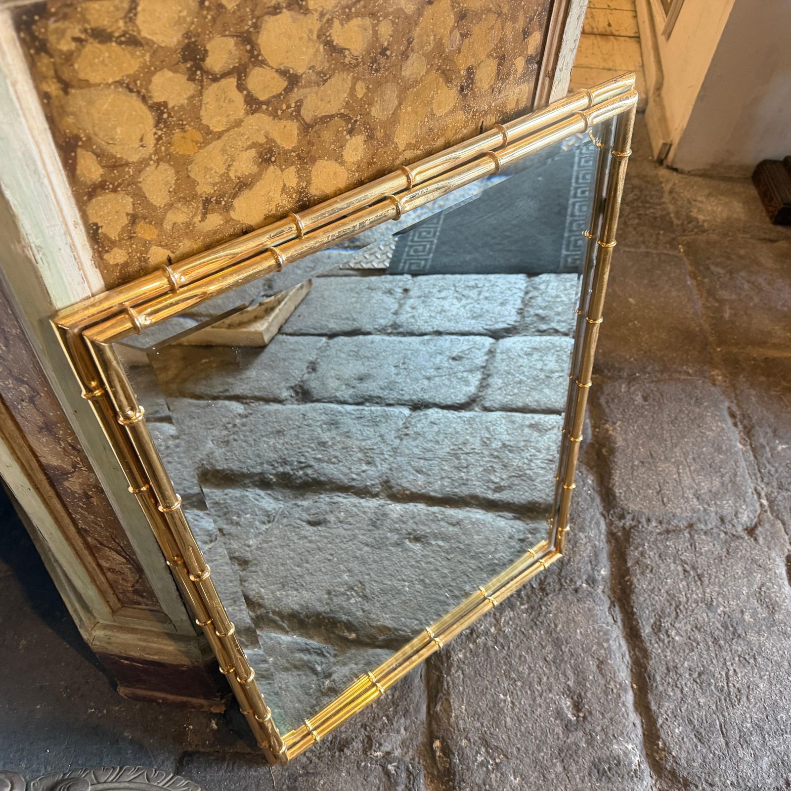 photo buy 1970s Hollywood Regency Bamboo Shaped Brass Italian Wall Mirror