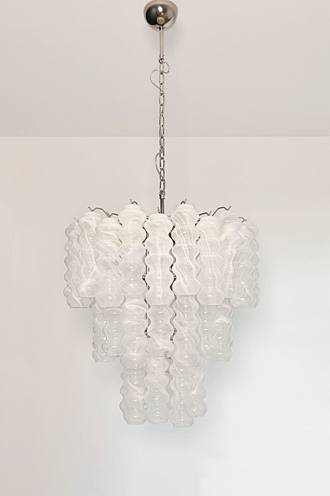 Large Three Tier Murano Glass Tube Chandelier   White Albaster photo buy