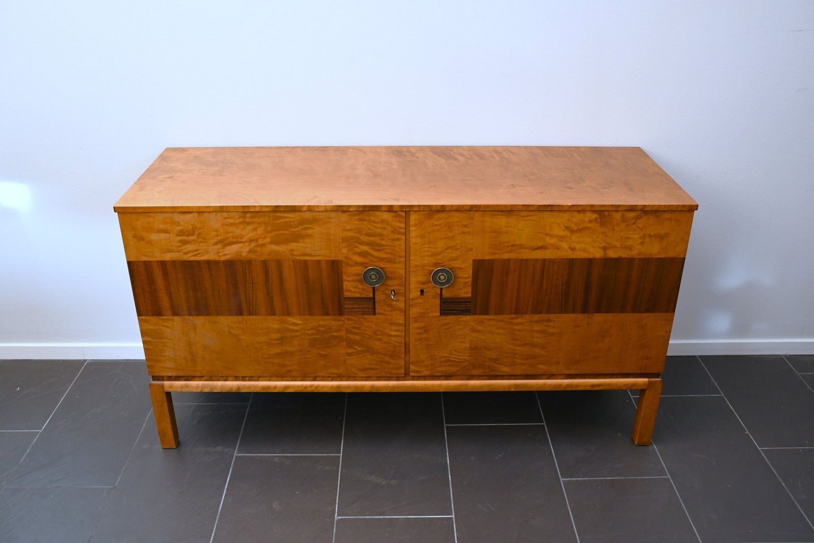 Rare Swedish Grace Flamed Birch And Macassar Sideboard By Svenska Möbelfabrikerna Smf, Late 1920s