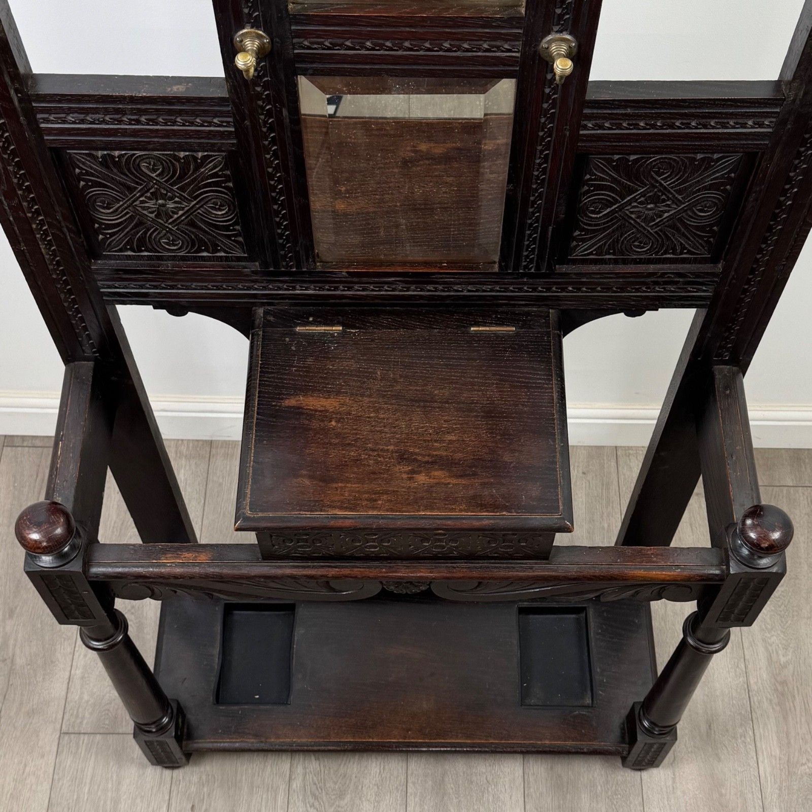 photo furniture Antique 19th Century Carved Victorian Hall Stand In Oak ( Af 5259 )