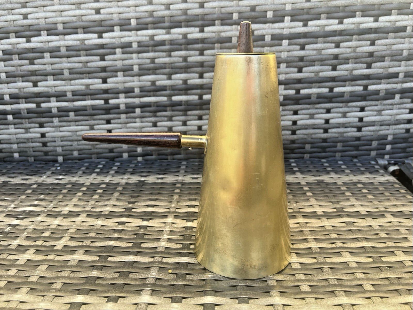 Mid Century Modern Italian Designer Brass Teak Coffee Pot Italy Cafe Bar Display photo buy