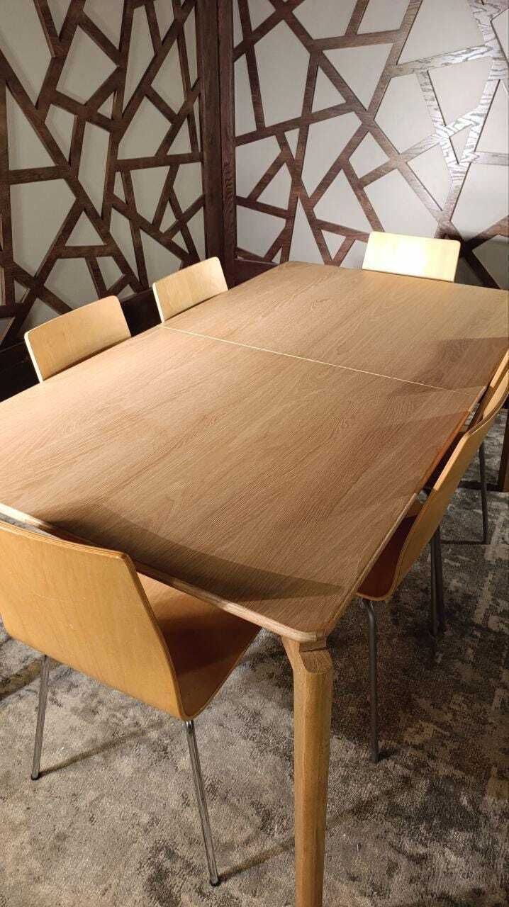 The Rowan Dining Set, Modern Revival Collection, Extendable Oak Table And Eight Bentwood Chairs photo for sale