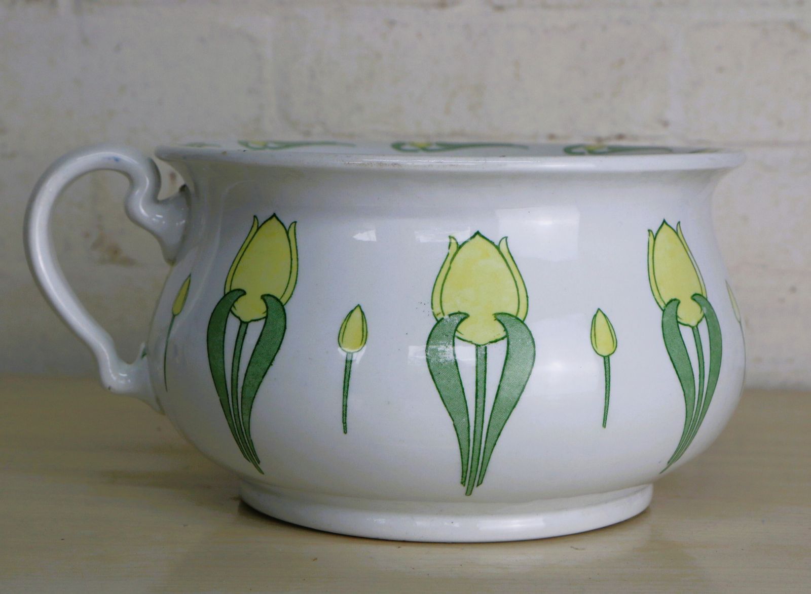 An Art Nouveau Decorative Ceramic Chamber Pot With Stylised Yellow Tulips photo Home Decor
