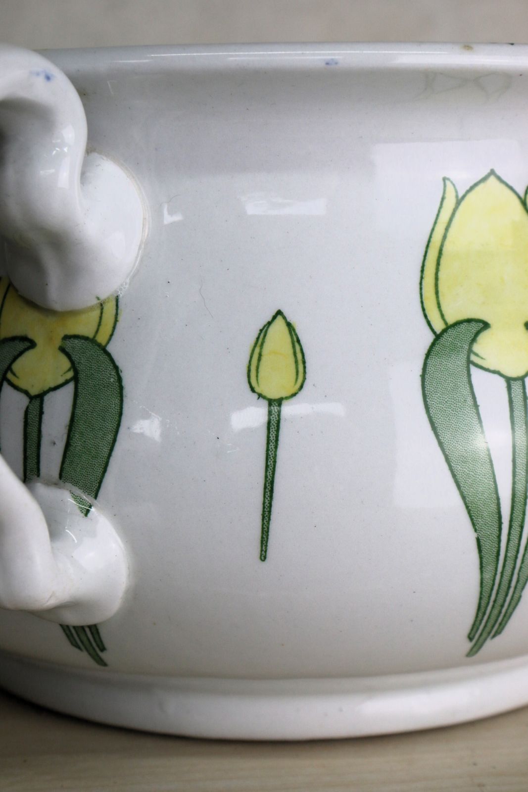 An Art Nouveau Decorative Ceramic Chamber Pot With Stylised Yellow Tulips photo vinterior