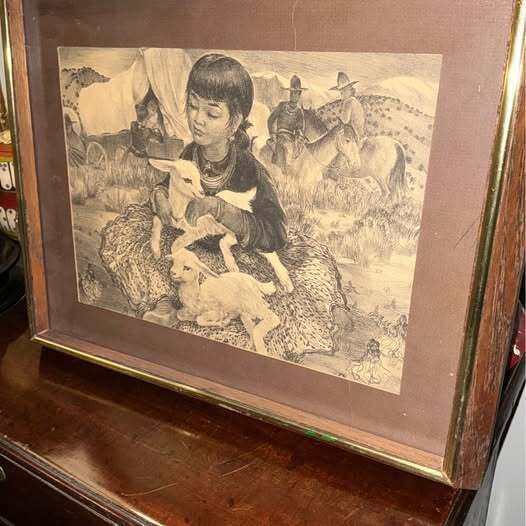 Framed Lithograph Of A Native American Girl Western Scene By Agnes Tait 1944 photo for sale