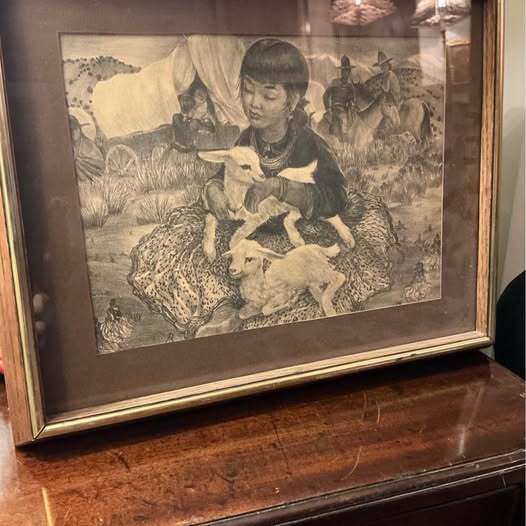 Framed Lithograph Of A Native American Girl Western Scene By Agnes Tait 1944 photo Art
