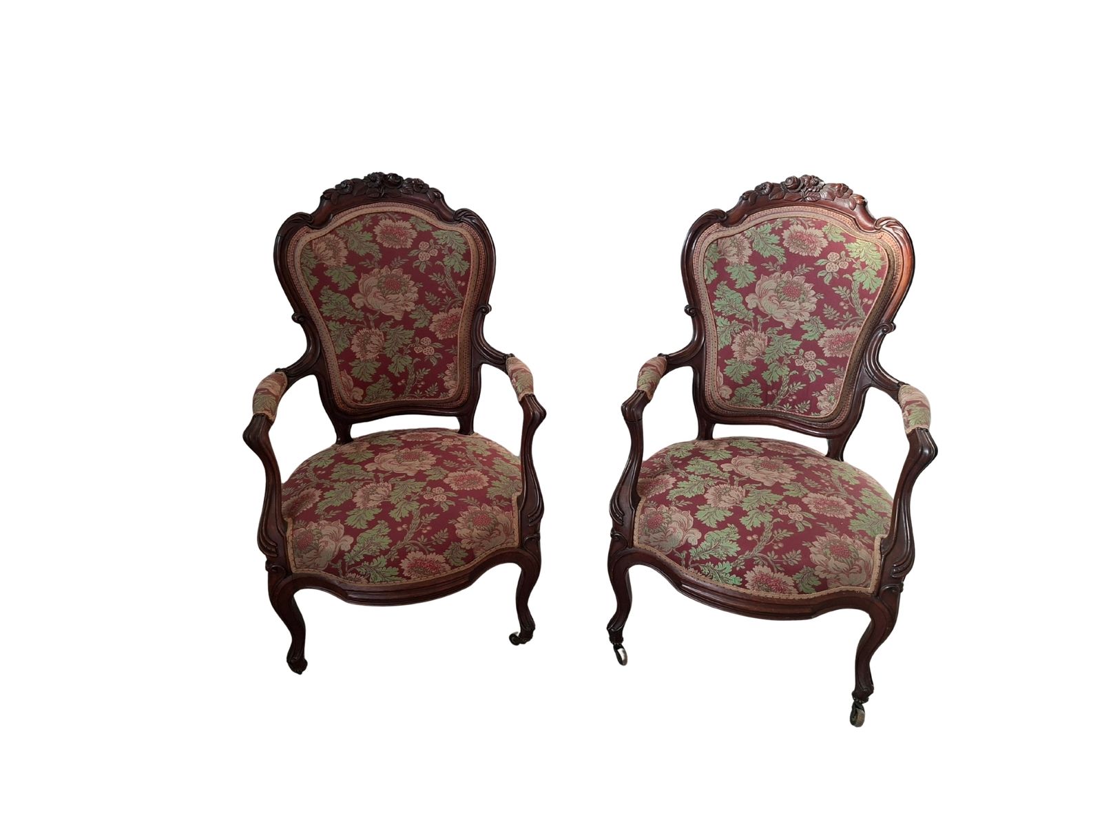 Furniture Coppia Di Poltrone D'epoca   Stile Luigi XV (Anni '60) In Pregiato Ciliegio photo