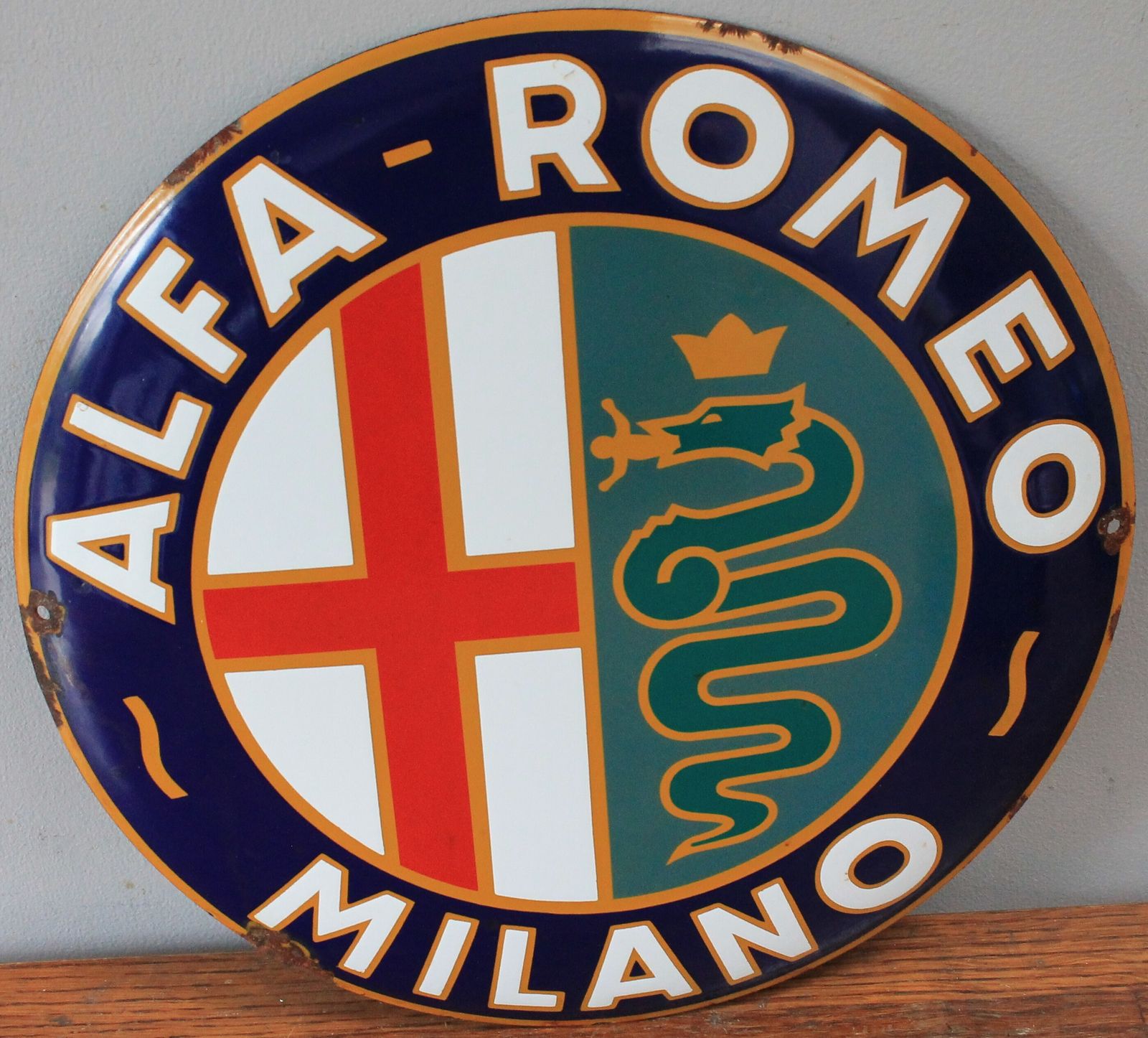 Alfa Romeo Dealership Auto Motor Garage Advertising Sign Dealer Showroom Art Enamel Metal Automobile