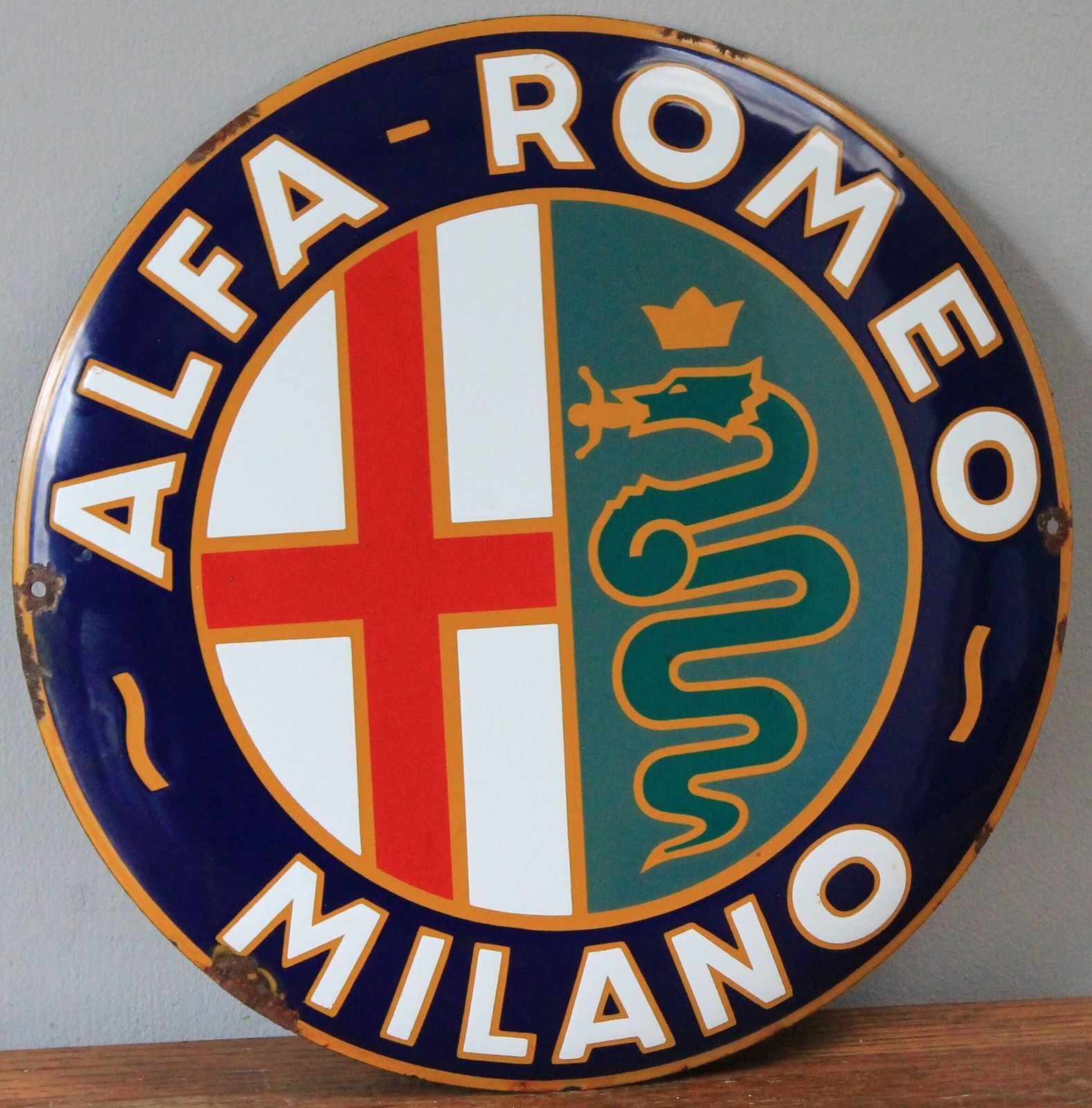 photo furniture Alfa Romeo Dealership Auto Motor Garage Advertising Sign Dealer Showroom Art Enamel Metal Automobile
