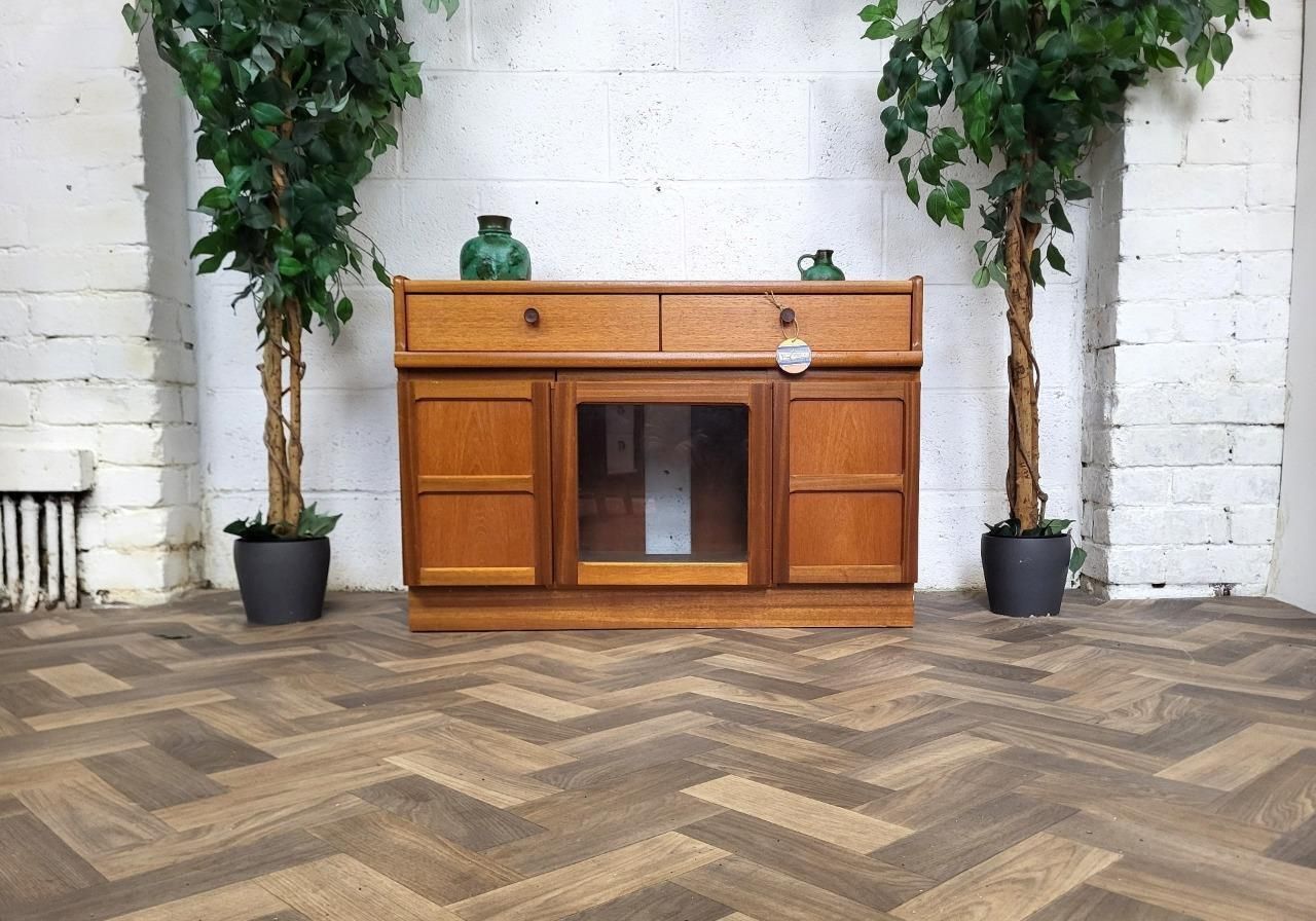 Vintage Nathan Parker Knoll Teak & Glass Hifi Record Media Cd Cabinet