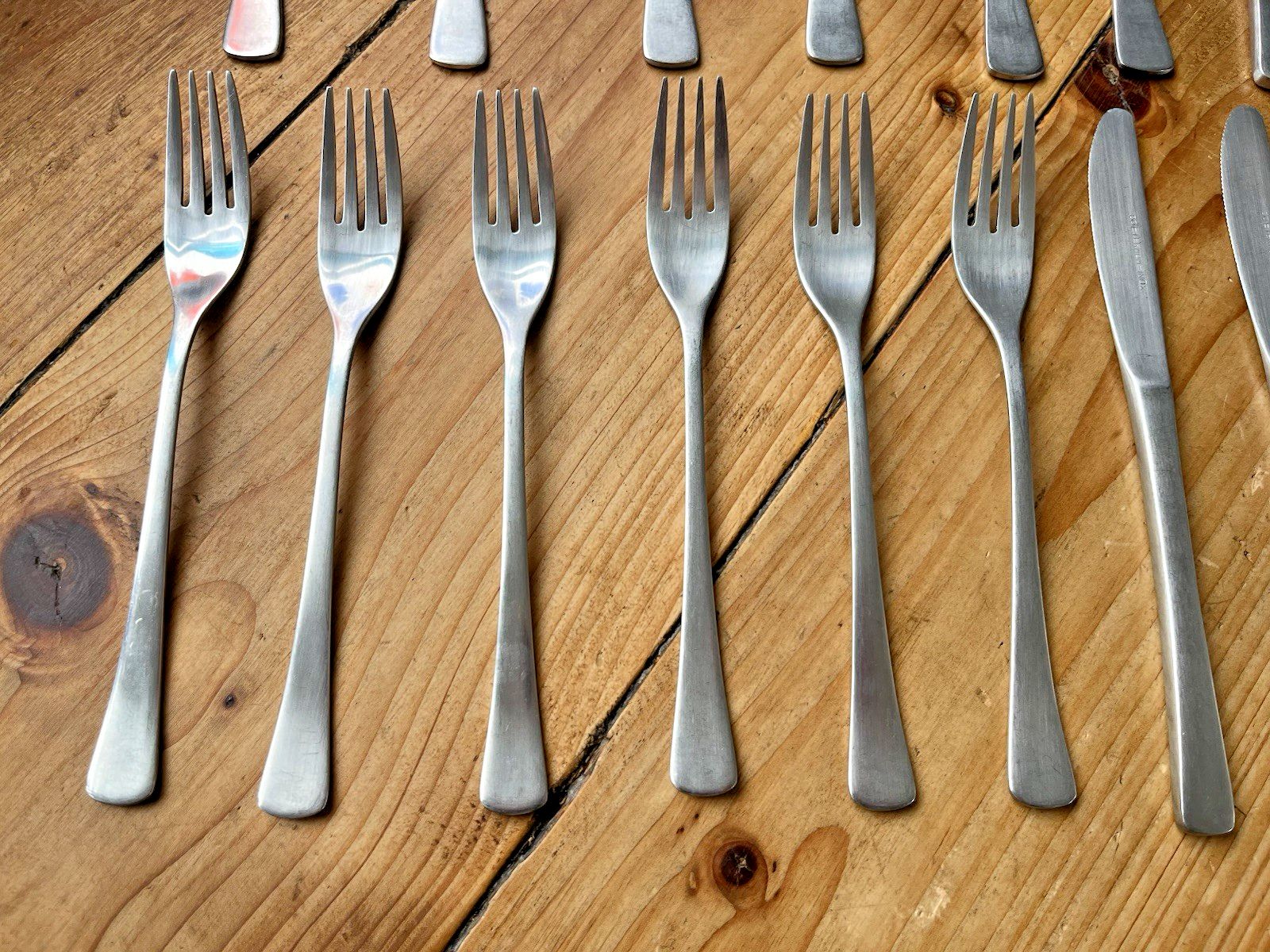 Mid Century Modernist Eternum Part Cutlery Set Knife Fork Spoon Scanline Style photo for sale