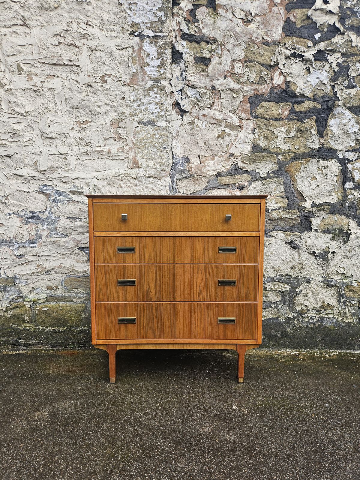 Mid Century Teak Chest Of Drawers Four Drawer Cabinet Super Proportions Brass Detailing