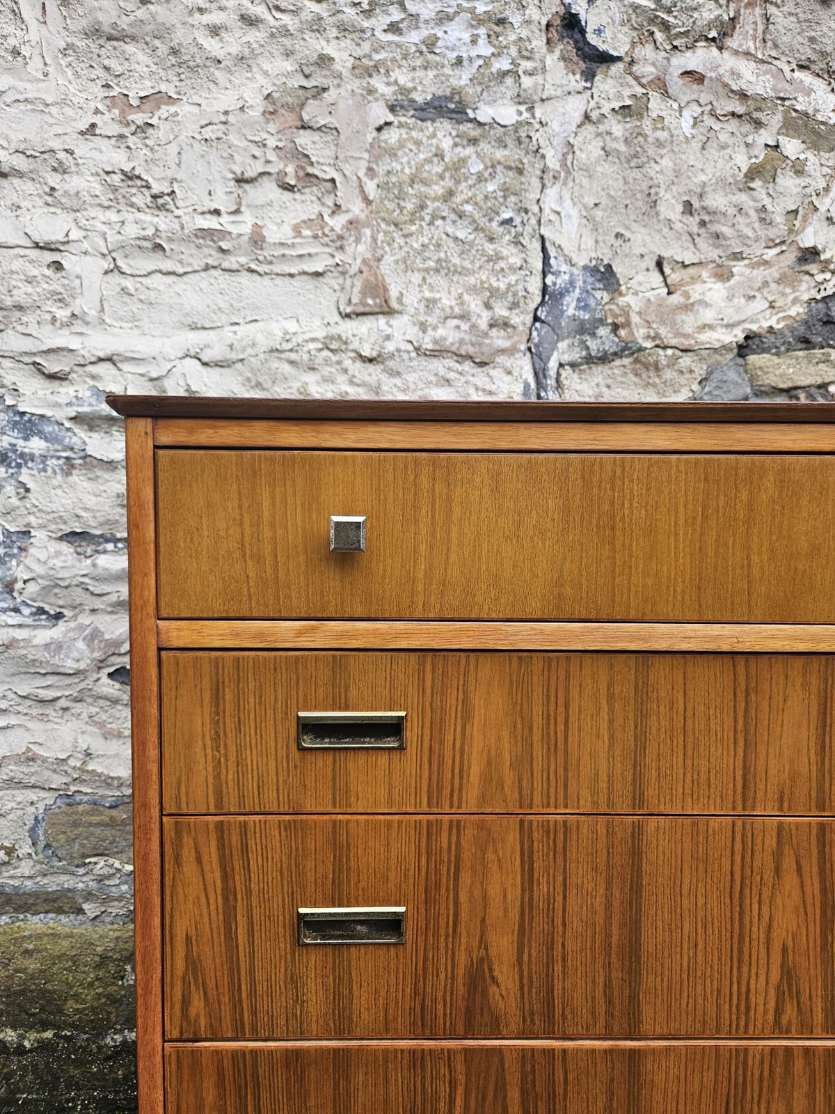 Mid Century Teak Chest Of Drawers Four Drawer Cabinet Super Proportions Brass Detailing photo for sale