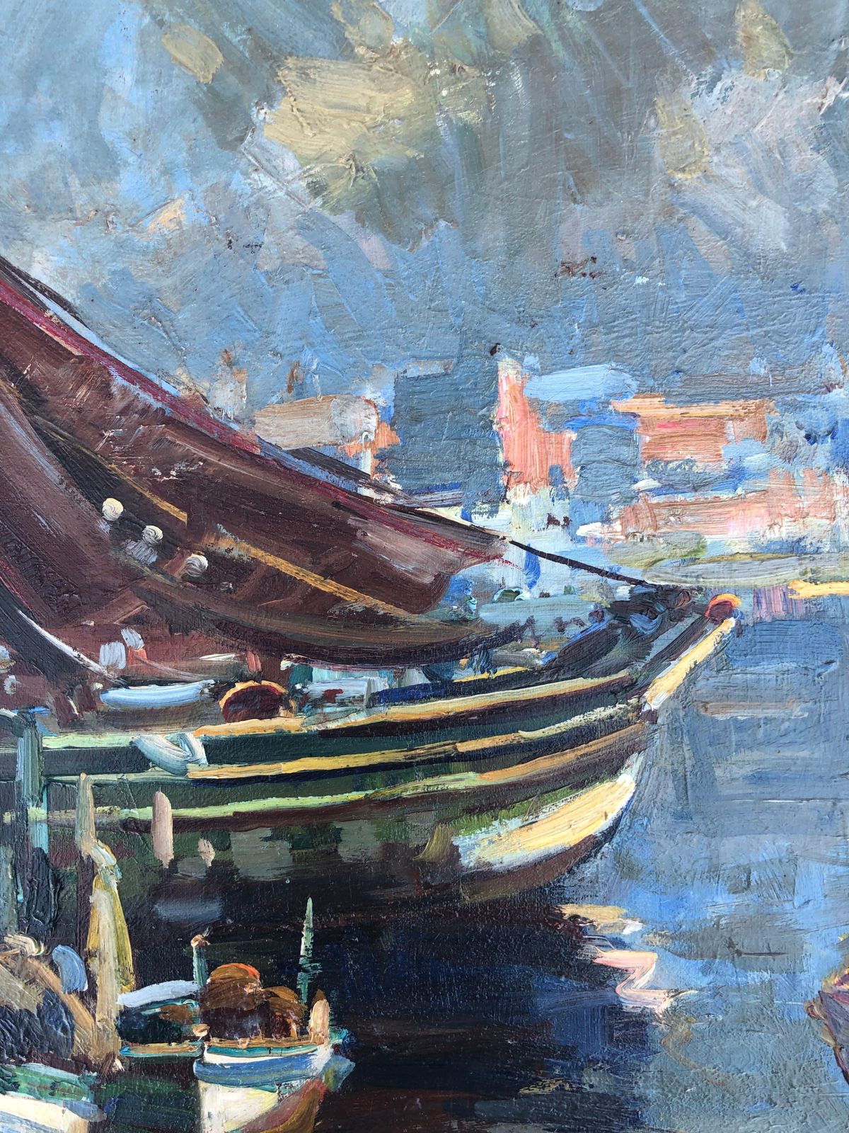 Josep Serrasanta Seascape Of A Spanish Fishing Port, Original Oil Painting On Canvas C.1990 photo 1250.0