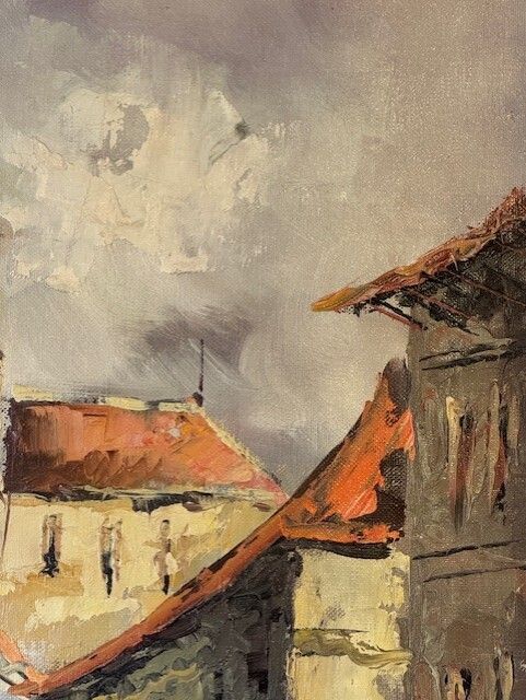 Oil Painting Of A French Market Square Scene photo vinterior