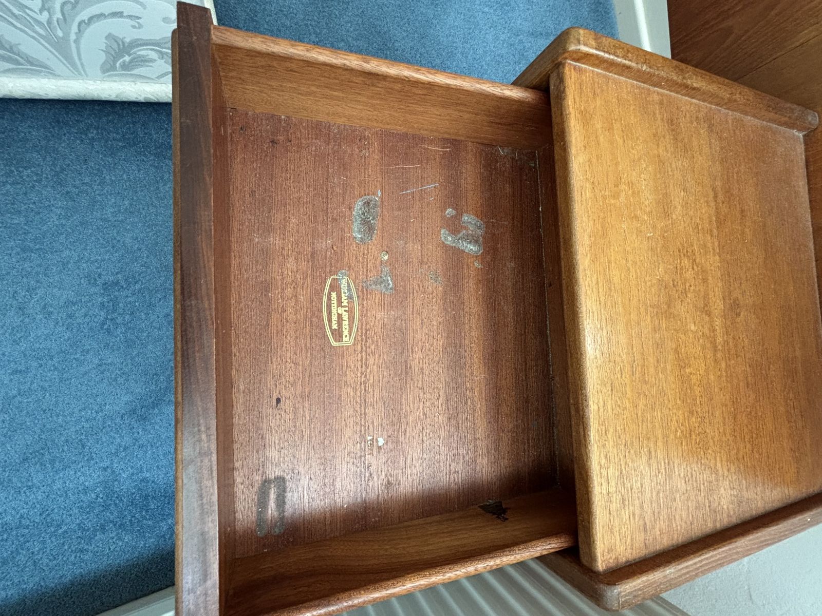 photo furniture Mid Century Teak Headboard & Floating Bedside Tables By William Lawrence Of Nottingham.
