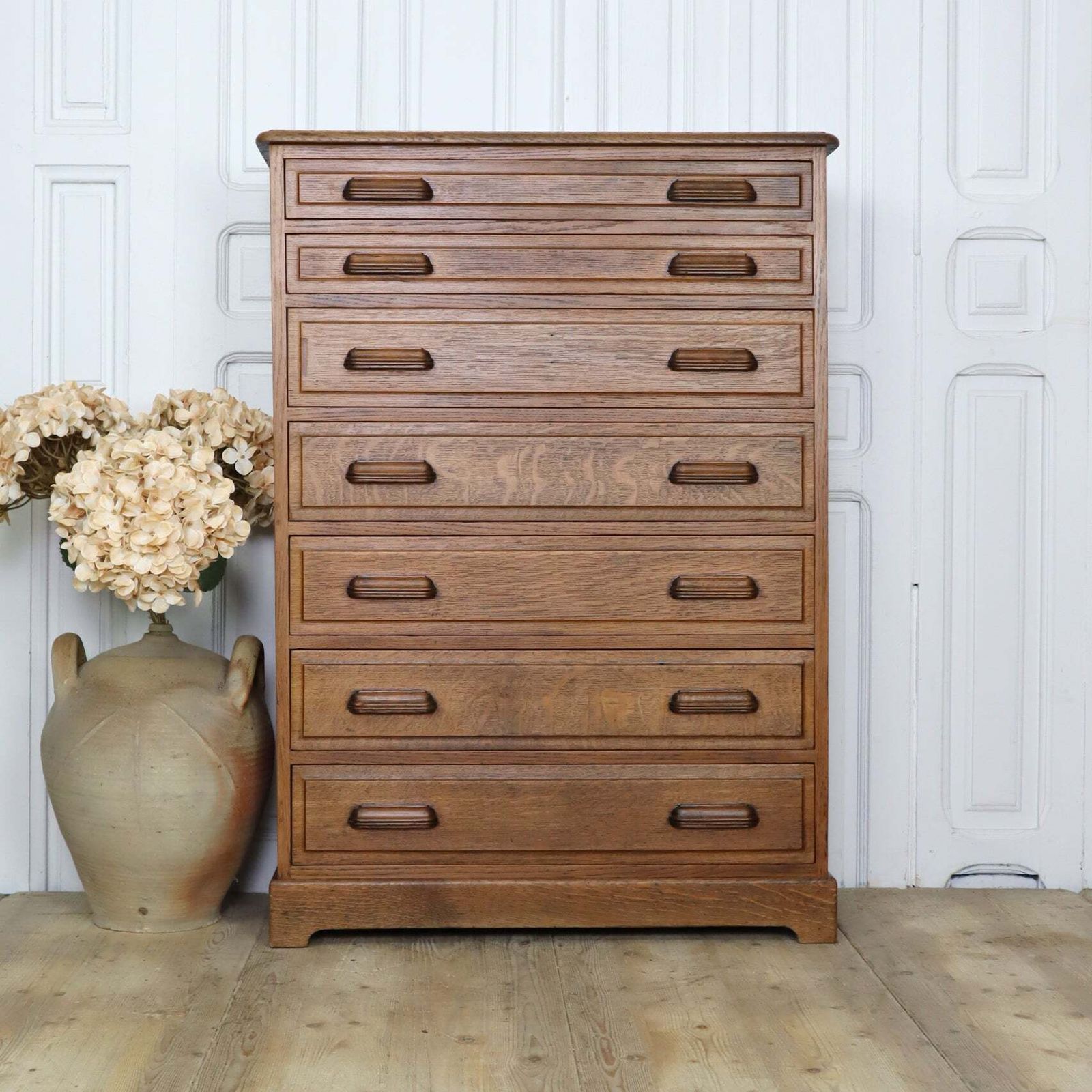 Antique Oak Printers Map Drawers Tallboy 2002g