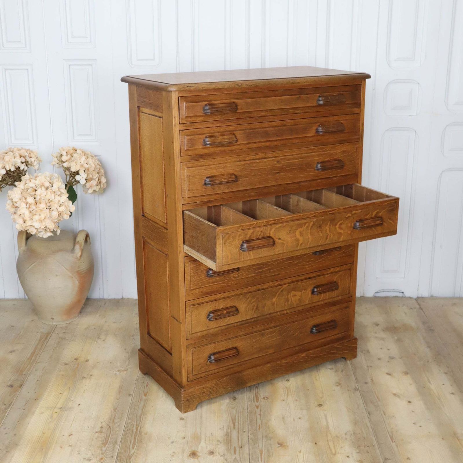Antique Oak Printers Map Drawers Tallboy 2002g photo for sale