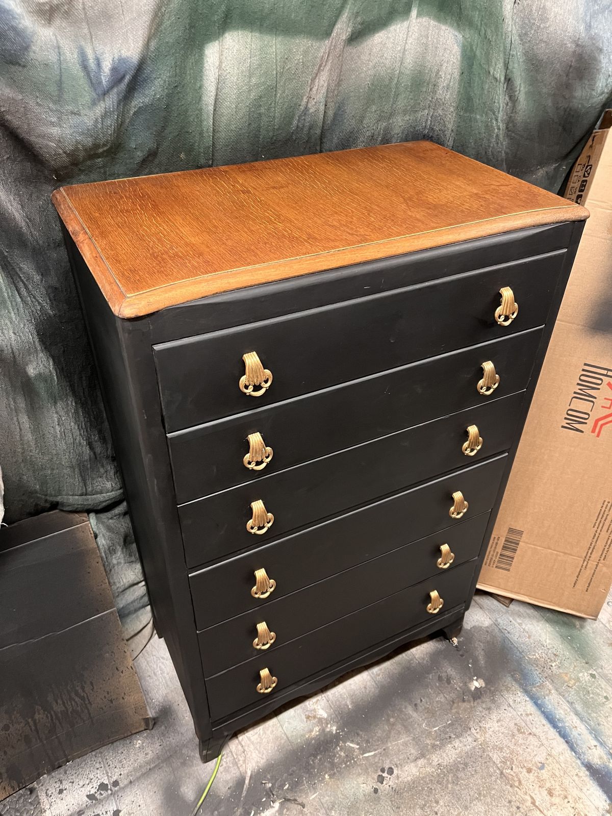 Sleek Mid Century Tallboy In Carbon Black And Oak