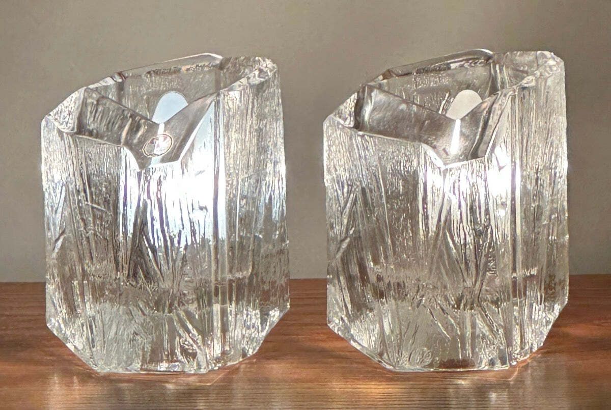 Pair Of 1970s Vintage German Peill & Putzler Glacier Iced Glass Table Lamps photo 425.0