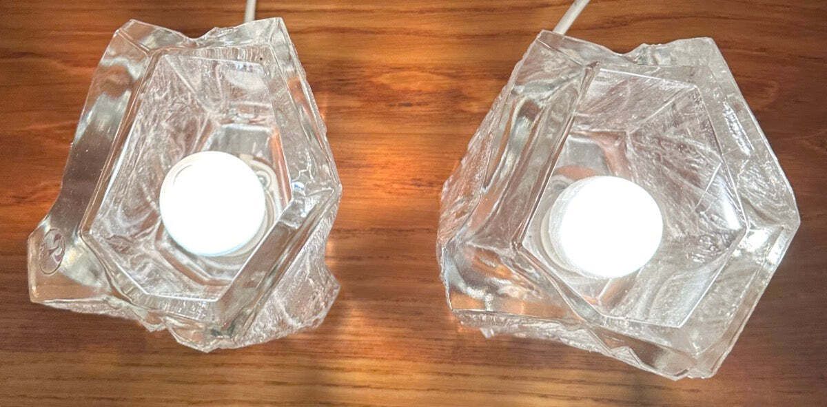 Pair Of 1970s Vintage German Peill & Putzler Glacier Iced Glass Table Lamps photo buy