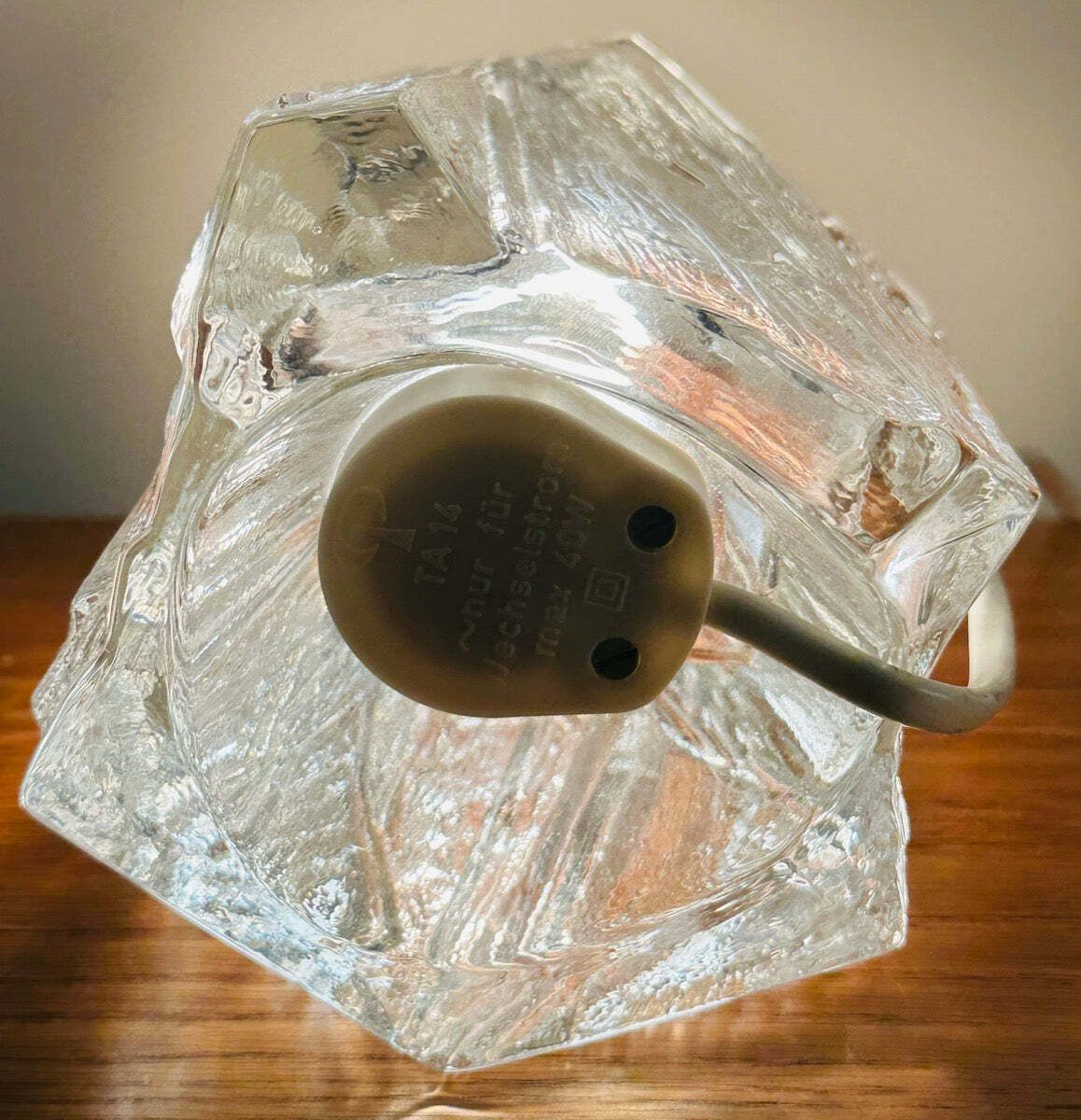photo for sale Pair Of 1970s Vintage German Peill & Putzler Glacier Iced Glass Table Lamps