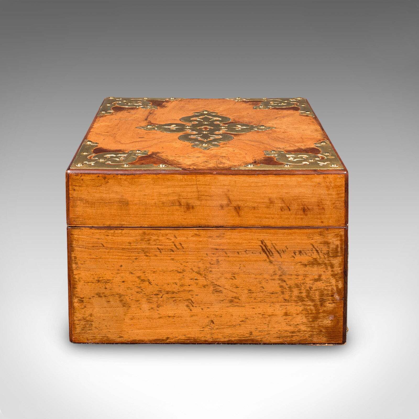 Antique Gothic Revival Sewing Case, Scottish, Walnut, Brass, Workbox, Victorian photo Home Decor