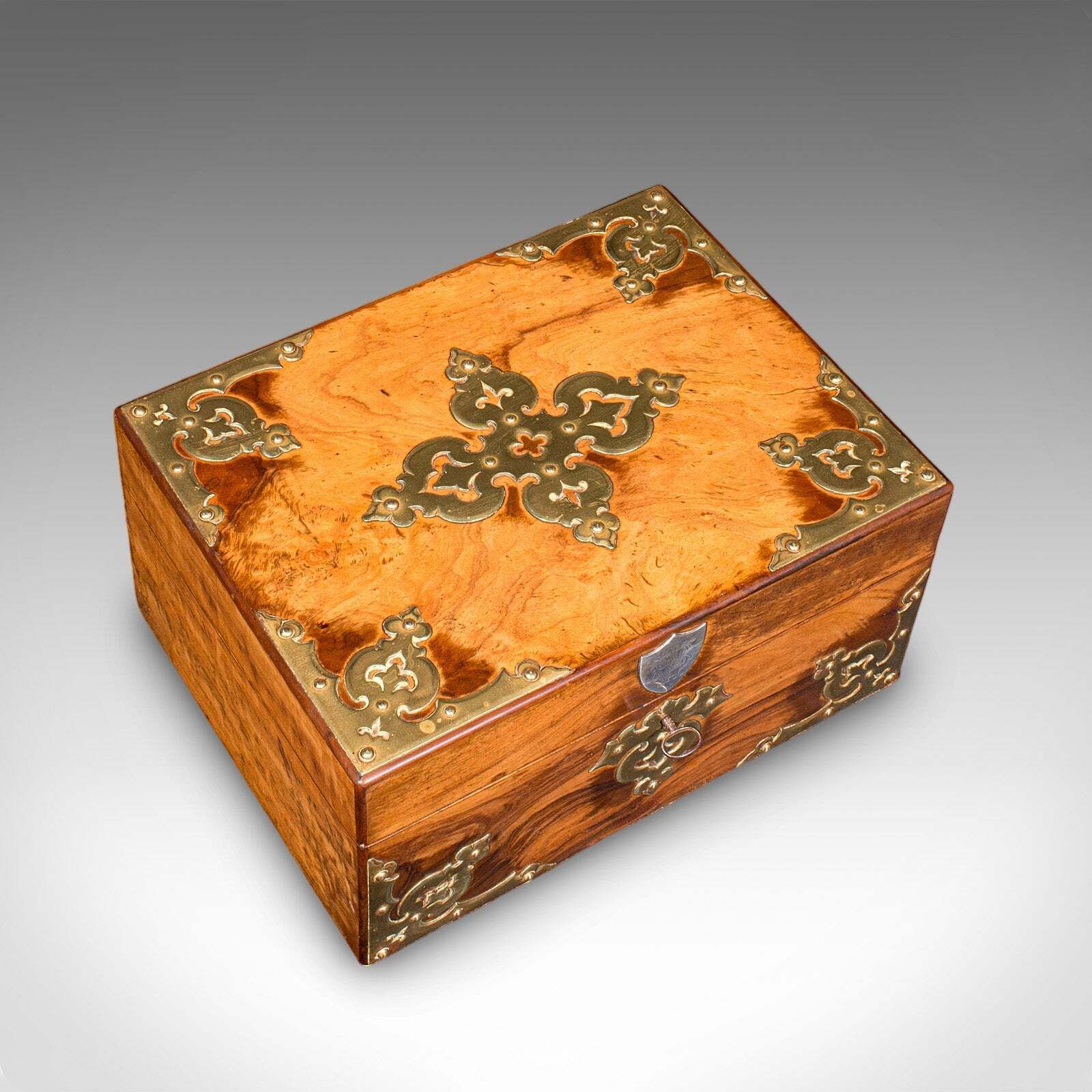 Antique Gothic Revival Sewing Case, Scottish, Walnut, Brass, Workbox, Victorian photo buy