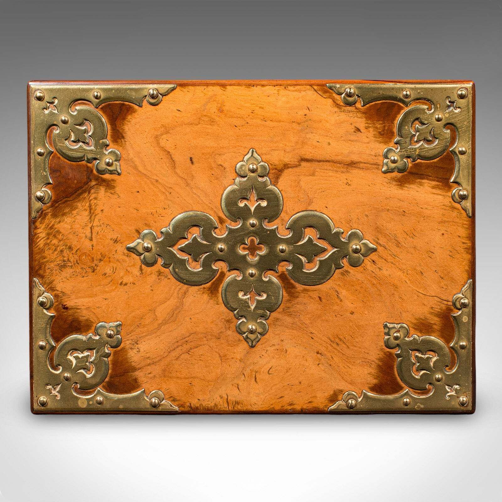 photo furniture Antique Gothic Revival Sewing Case, Scottish, Walnut, Brass, Workbox, Victorian