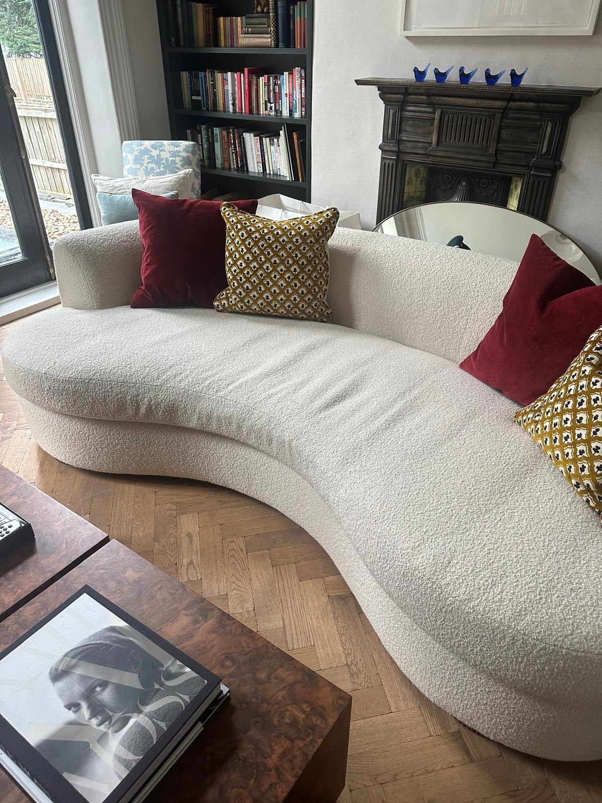 Handmade Sedilia Sennen Curved Sofa, Ismay Bouclé Parchment, Black Walnut Natural Oil Base photo 4000.0