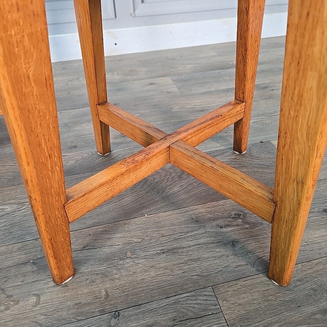 photo for sale Pair Mid Century Stools Maple & Co Solid Beech Green Vinyl Seats Pub Bar
