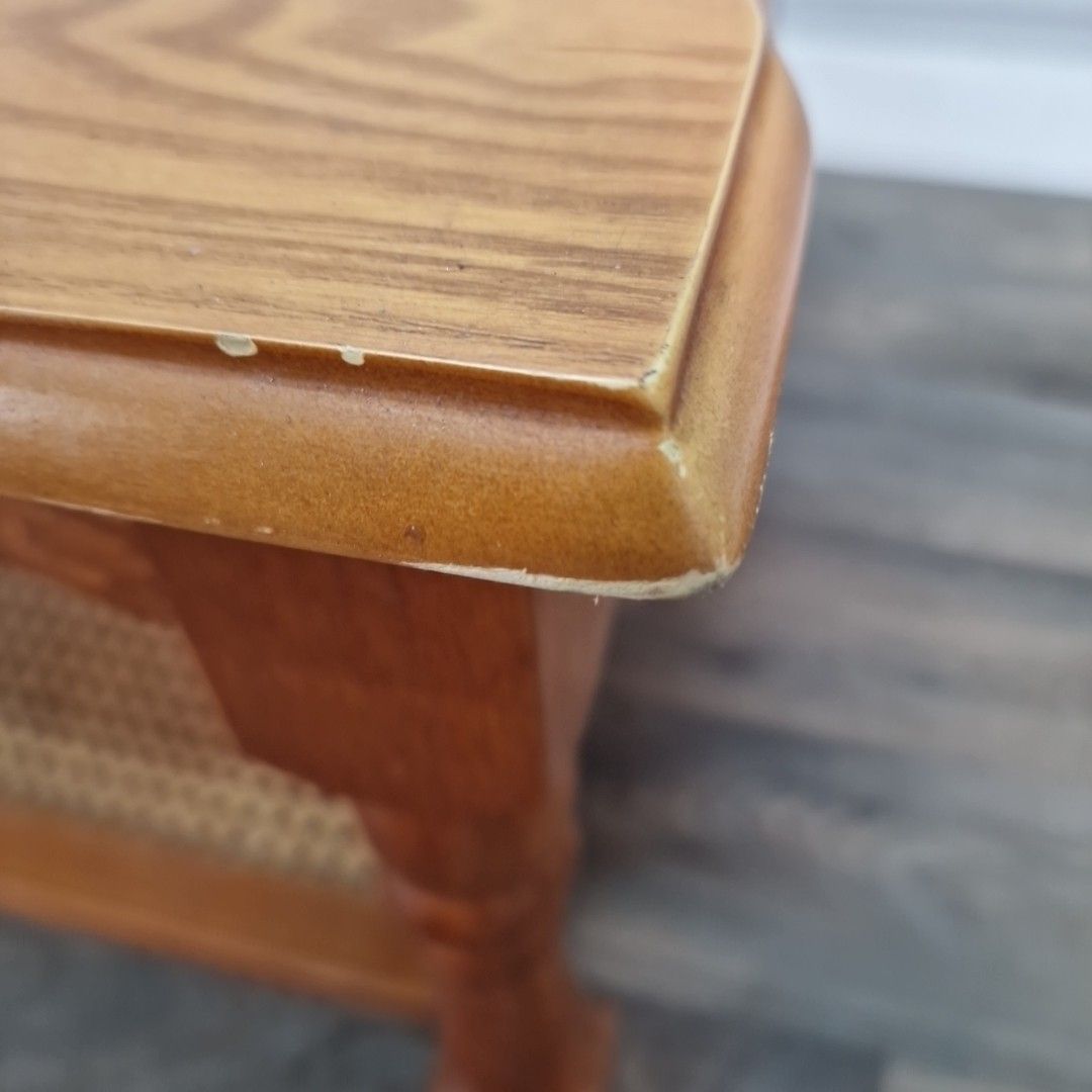 Furniture Vintage Coffee Table Wood And Cane Lower Shelf Retro Farmhouse Country photo