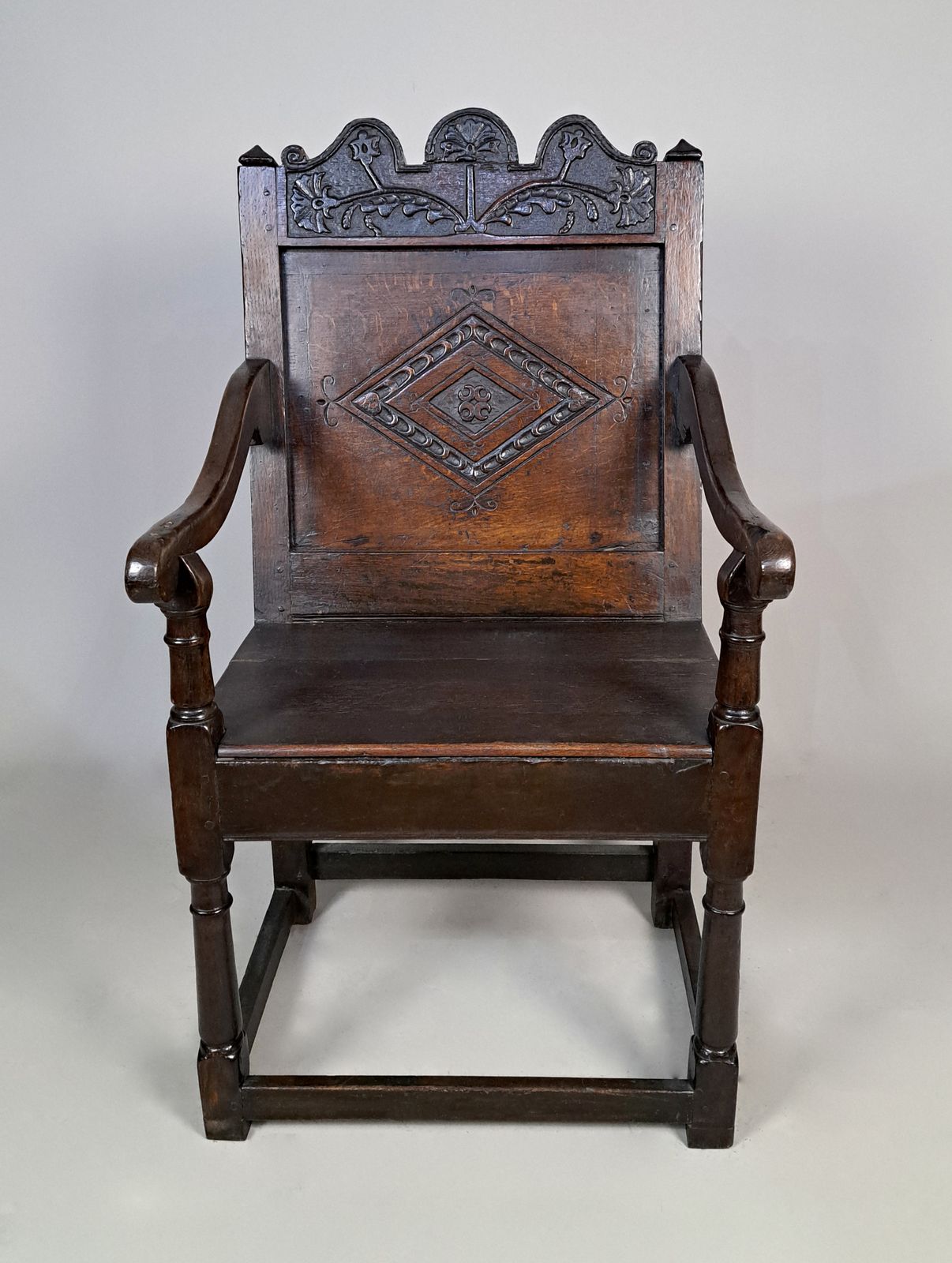 English Oak Yorkshire Wainscot Armchair C. 1635 photo for sale