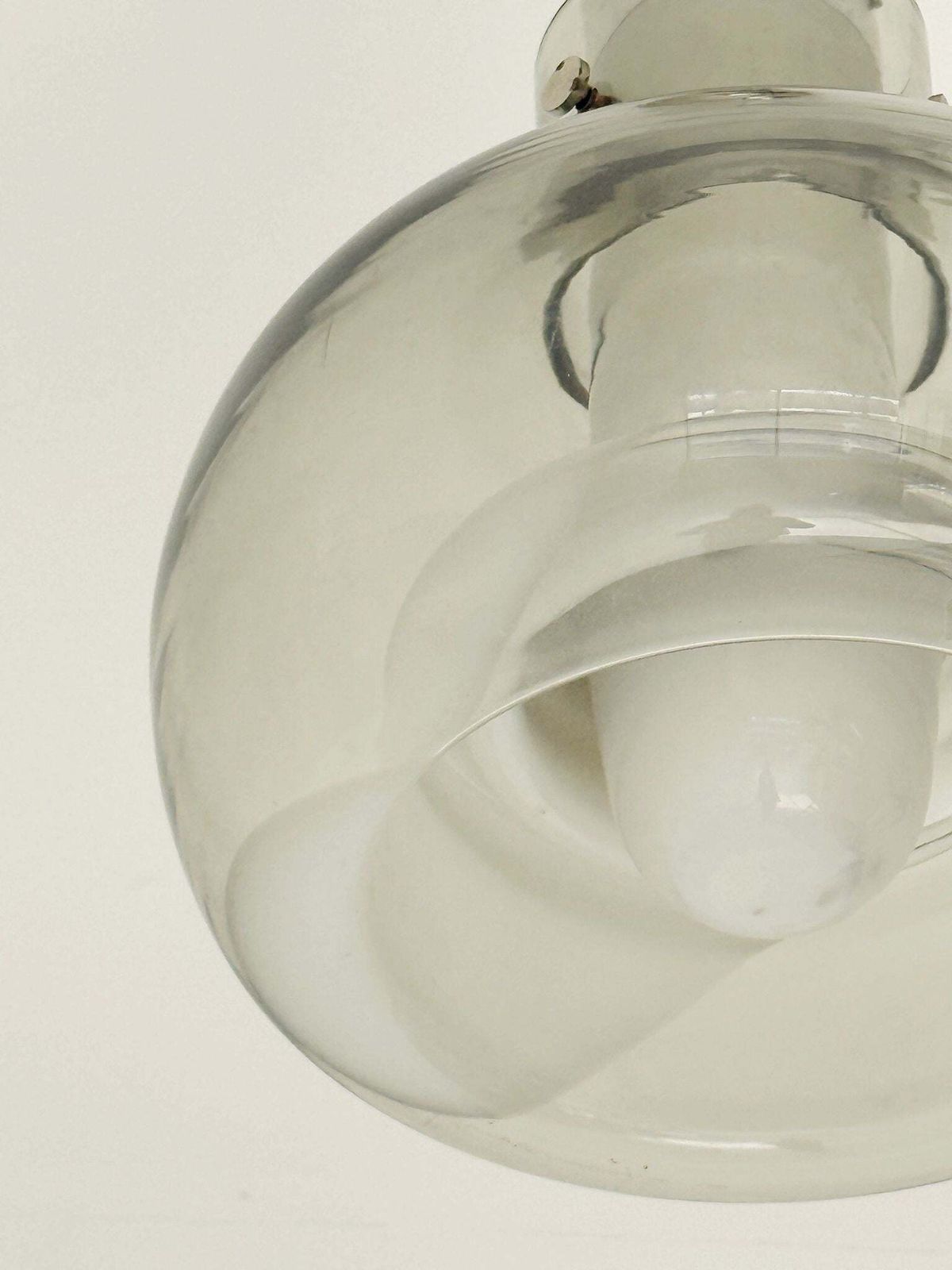 Smoked Glass Pendant Lamp With Internal Opaline Decoration – Italy, 1970s photo Lighting