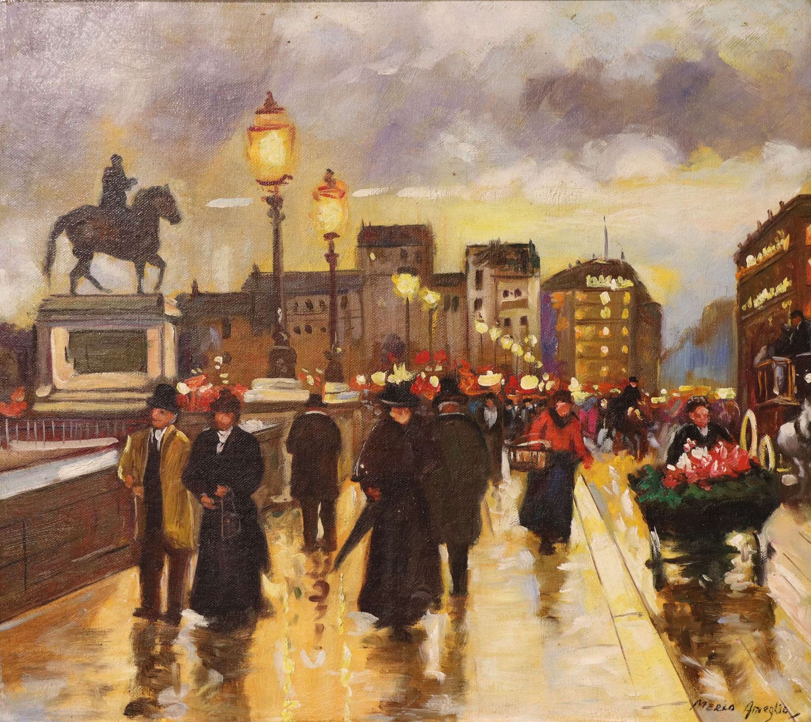 Paris Street Scene With The Pont Neuf – Oil On Canvas By Merio Ameglio photo furniture