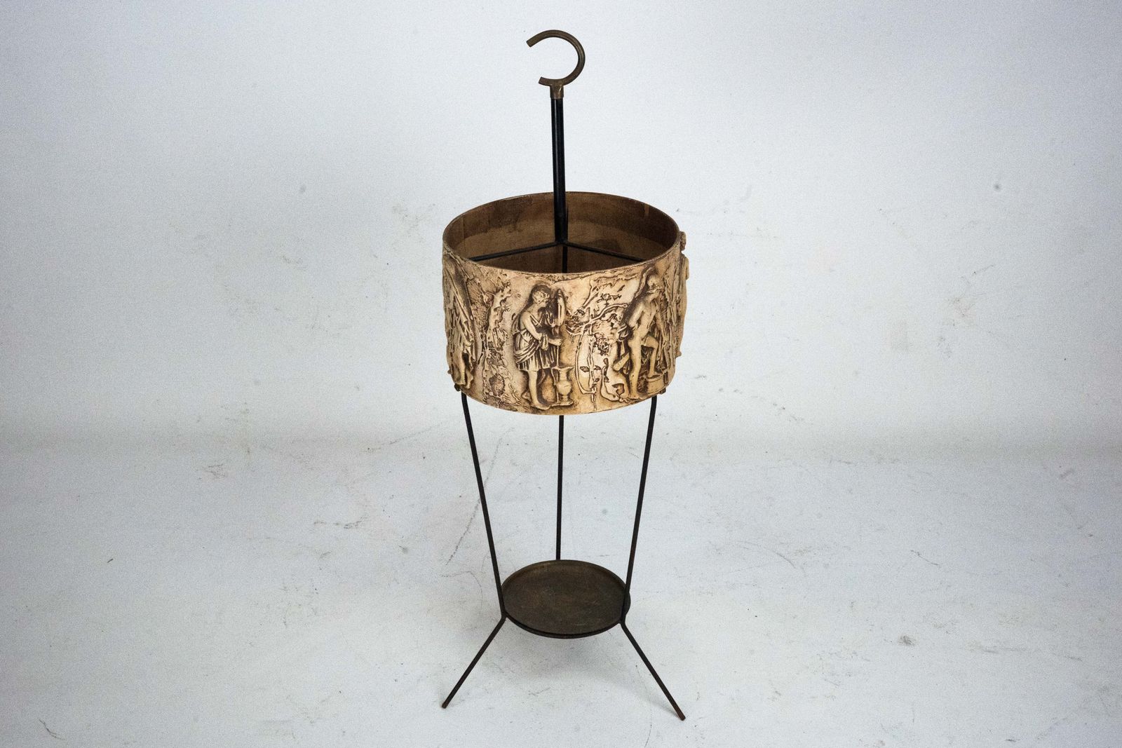 Mid Century Umbrella Stand In Iron And Brass With Neoclassical Relief, Italy 1950s photo furniture