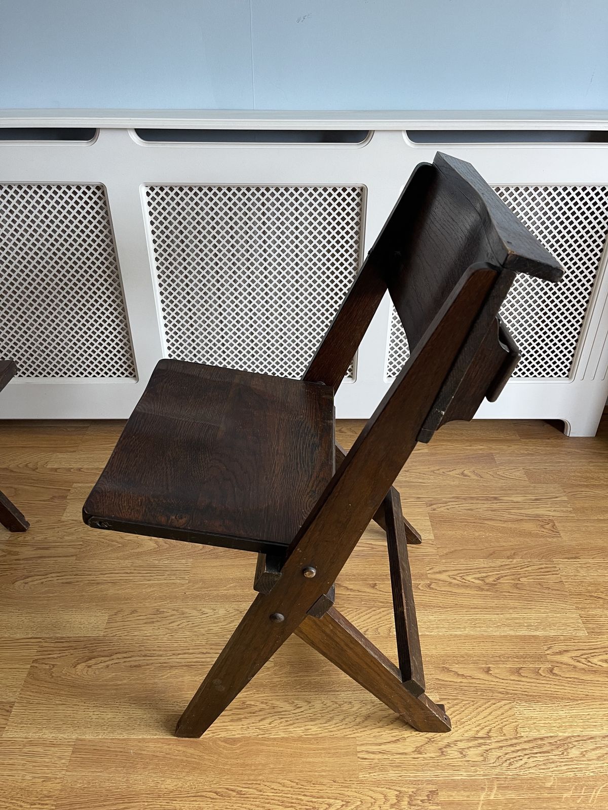 Antique Oak Chapel Folding Chairs By The Bennett Furnishing Co. Ltd photo Furniture