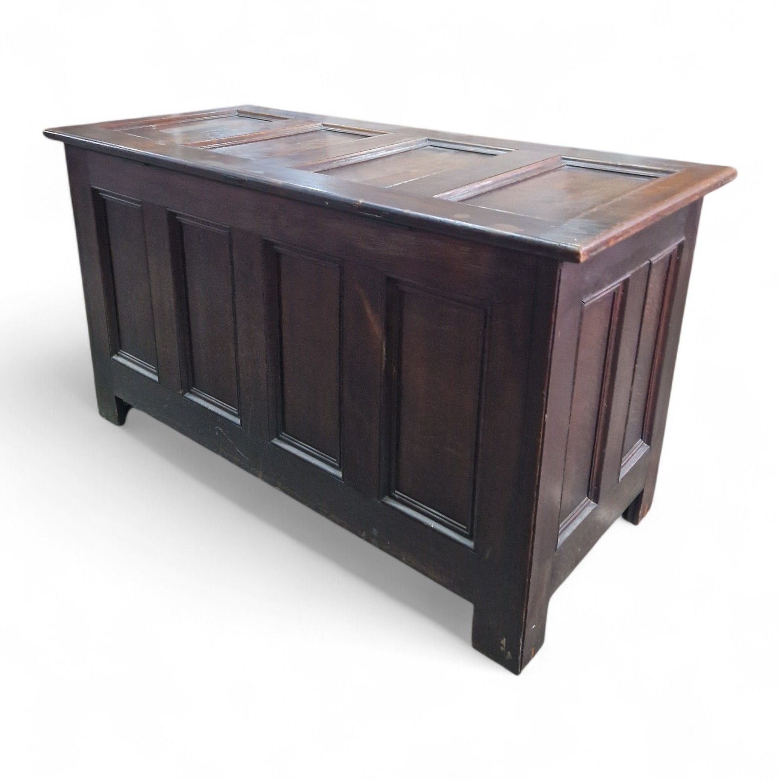 495.0 19th Century Panelled Coffer Large Antique Oak Blanket Chest Trunk Oversized photo